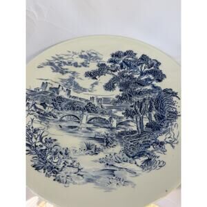 Vintage Blue & White Wedgewood Countryside Dinner Plate raised sides Set 3